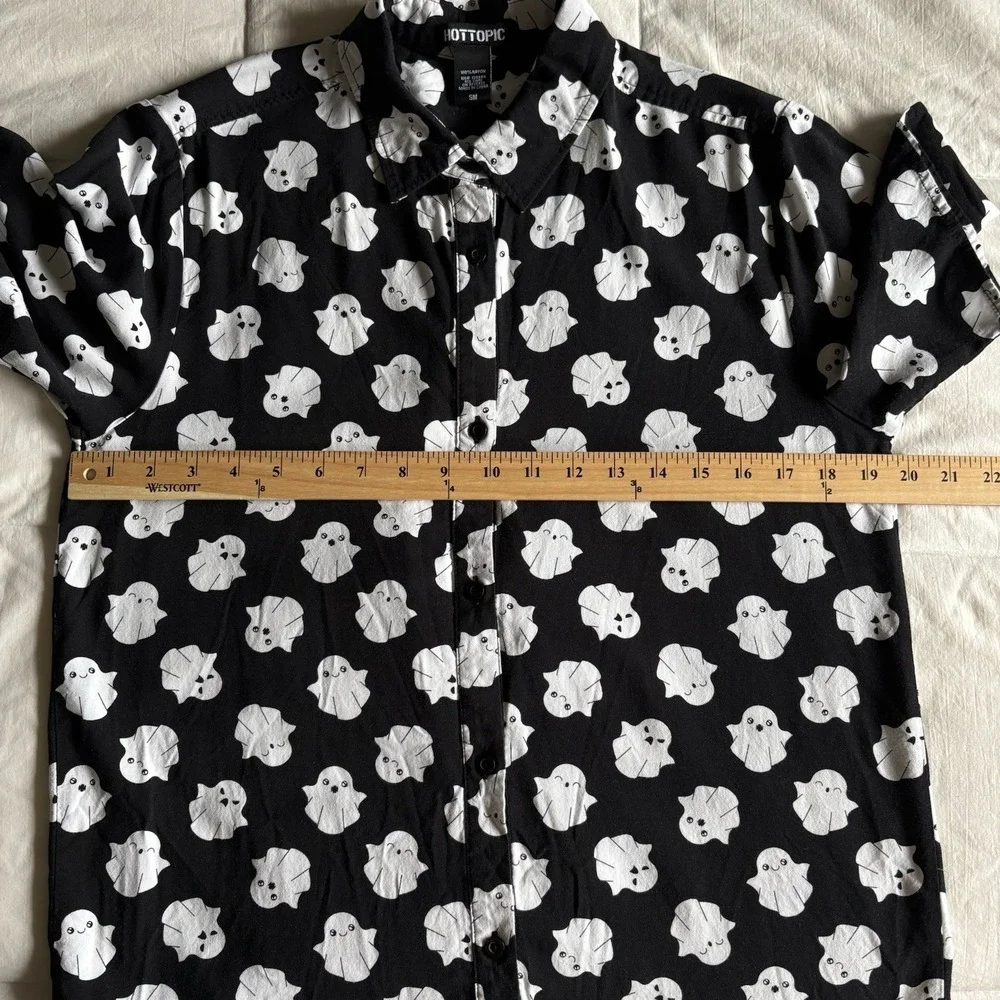 Hot Topic Button Up Ghost Shirt Womens S Black Whimsigoth Cute Spooky Halloween - Picture 10 of 11